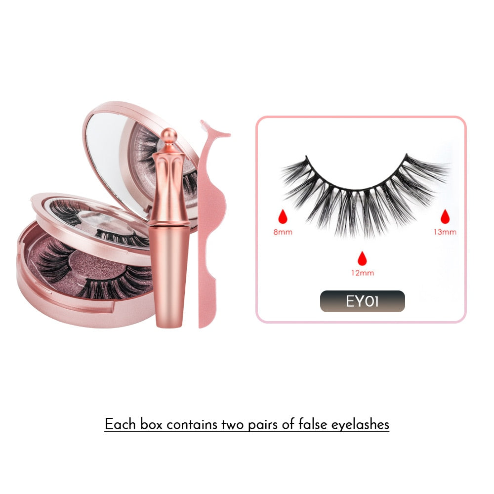 Double Layer Magnetic False Eyelashes & Magnetic Eyeliner 5 Magnets Natural Soft Fake Eyelashes Extension 2 Pairs with Tweezers