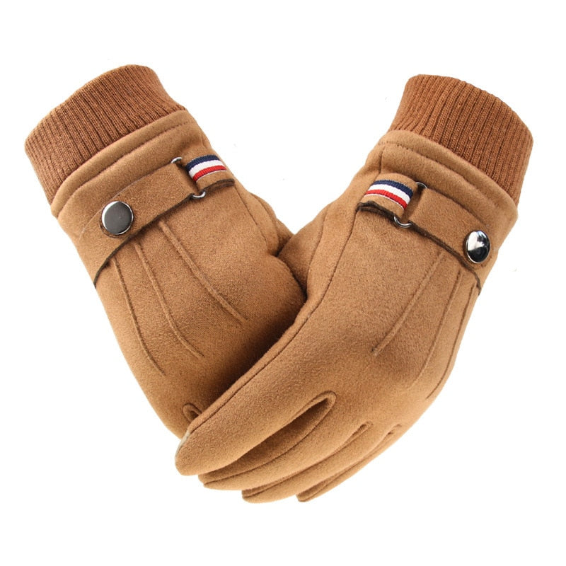 Men's Winter Gloves Suede Warm Split Finger Gloves Outdoor Sport Driving Buckle Design Male Touch Screen Mittens