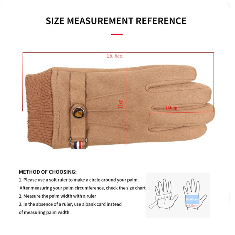 Men's Winter Gloves Suede Warm Split Finger Gloves Outdoor Sport Driving Buckle Design Male Touch Screen Mittens