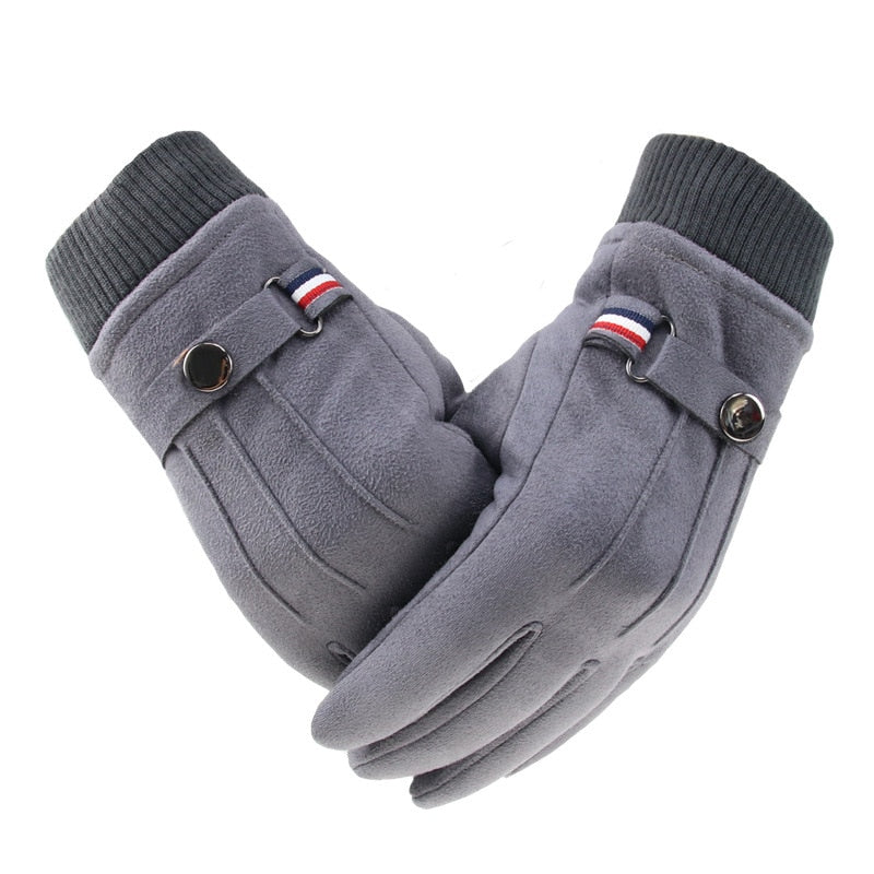 Men's Winter Gloves Suede Warm Split Finger Gloves Outdoor Sport Driving Buckle Design Male Touch Screen Mittens