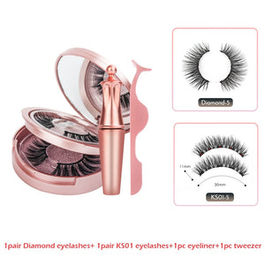 Double Layer Magnetic False Eyelashes & Magnetic Eyeliner 5 Magnets Natural Soft Fake Eyelashes Extension 2 Pairs with Tweezers