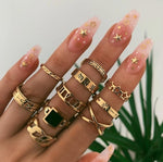 Load image into Gallery viewer, Tocona 15 Pcs/set Boho Virgin Mary Gold Rings for Women Heart Fatima Hands Anillos Cross Leaf Geometric Kольцо Jewelry 7056
