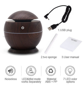 USB Aroma Humidifier Aromatherapy Wood Grain 7 Color LED Lights Electric Aromatherapy Essential Oil Aroma Diffuser 130ml humidif