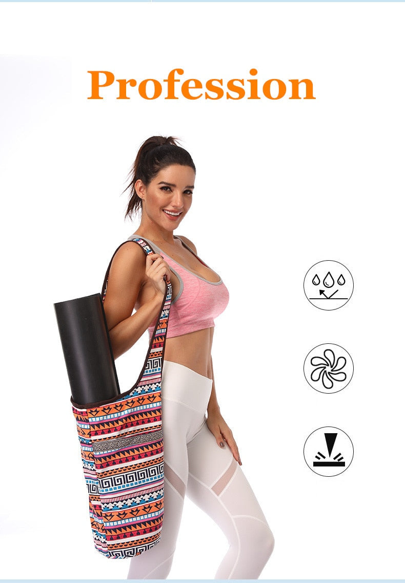 Print Gym Yoga Bag Canvas Multi-Pocket Yoga Bag Mat Storage Sports Fitness Mat Carrier Shoulder Backpacks Pilates Excercise Case