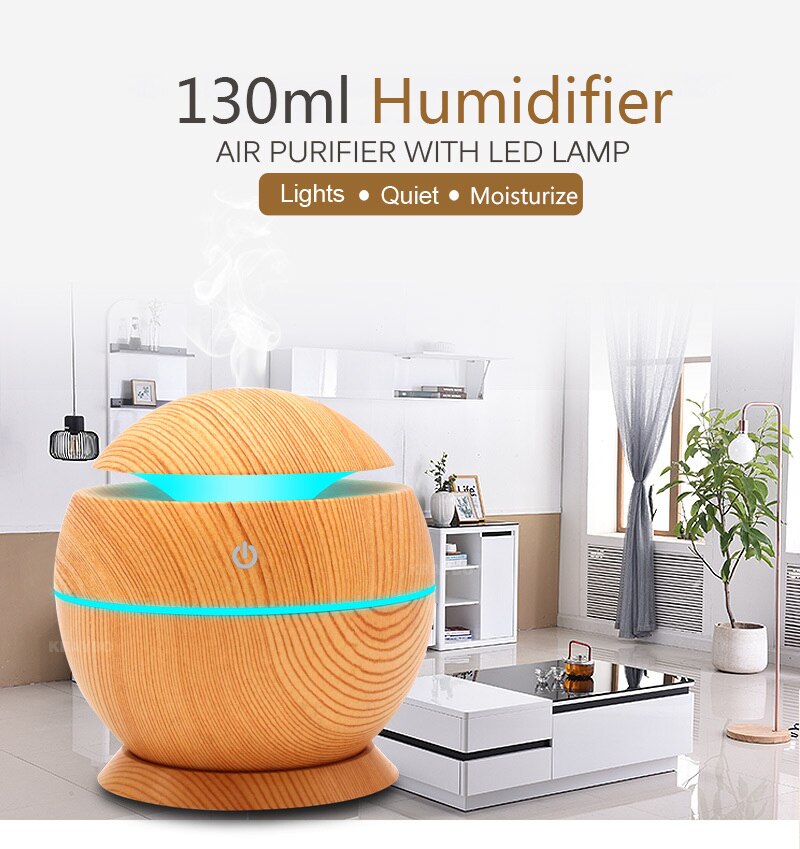 USB Aroma Humidifier Aromatherapy Wood Grain 7 Color LED Lights Electric Aromatherapy Essential Oil Aroma Diffuser 130ml humidif