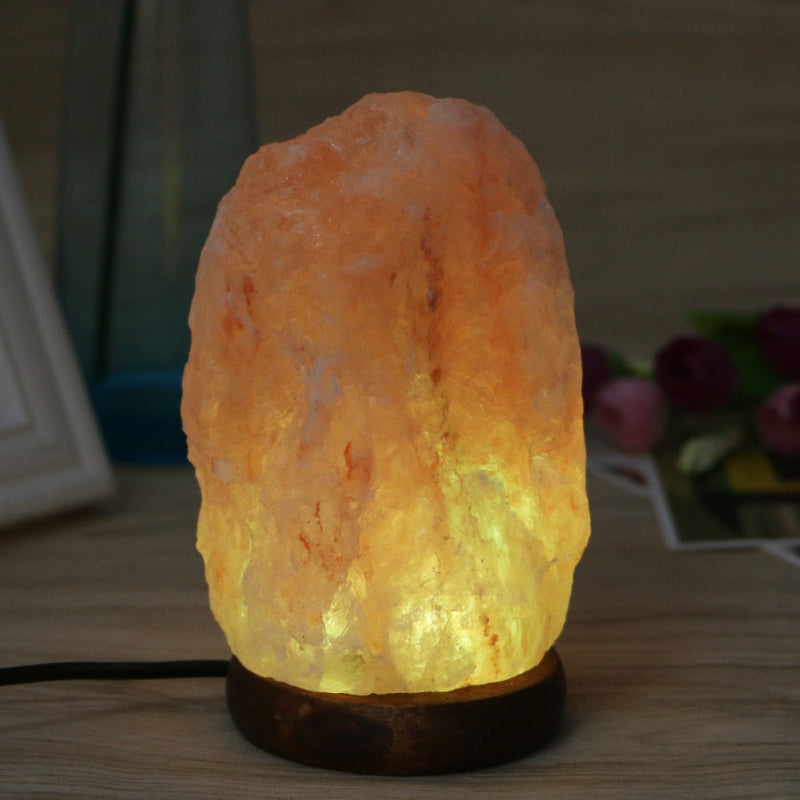 USB Salt Lamp Natural Shape Hand Carved Wooden Base Crystal Rock Colors Changing Night Light