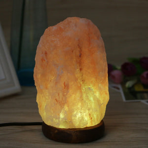 USB Salt Lamp Natural Shape Hand Carved Wooden Base Crystal Rock Colors Changing Night Light