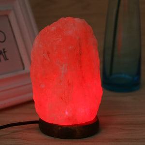 USB Salt Lamp Natural Shape Hand Carved Wooden Base Crystal Rock Colors Changing Night Light