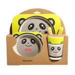 Load image into Gallery viewer, 5Pcs/Set Cute Animal Cat Bamboo Fibre Baby Bowl Cup Spoon Plate Fork Tableware
