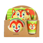 Load image into Gallery viewer, 5Pcs/Set Cute Animal Cat Bamboo Fibre Baby Bowl Cup Spoon Plate Fork Tableware
