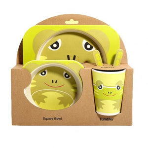 5Pcs/Set Cute Animal Cat Bamboo Fibre Baby Bowl Cup Spoon Plate Fork Tableware