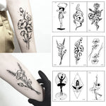 Load image into Gallery viewer, Temporary Black White Flowers &amp; Cat Tattoos, 1 piece
