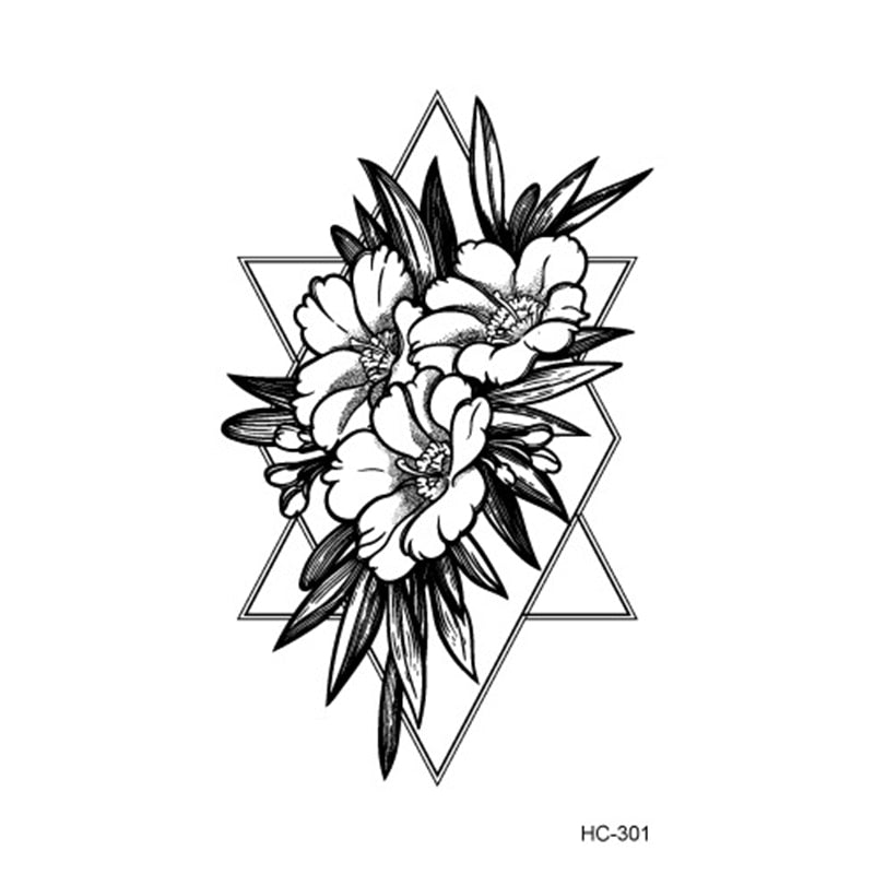 Temporary Black White Flowers & Cat Tattoos, 1 piece