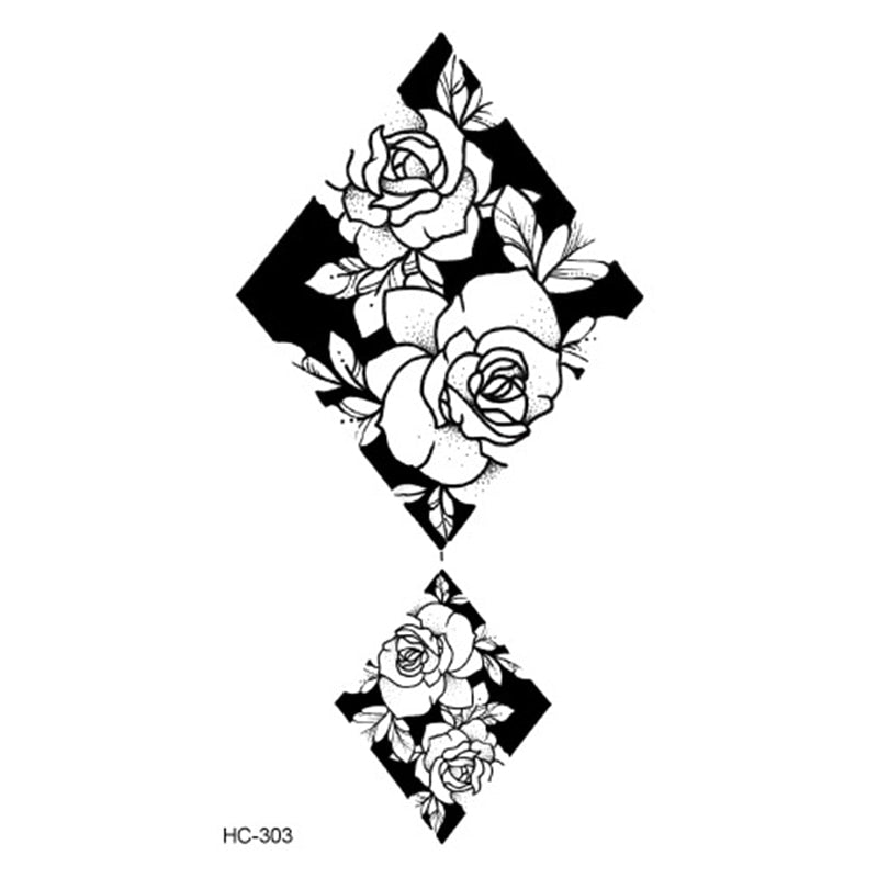 Temporary Black White Flowers & Cat Tattoos, 1 piece