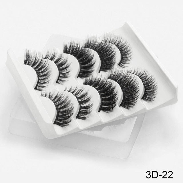 3D Mink Hair False Eyelashes Natural / Thick Long, 5 pairs