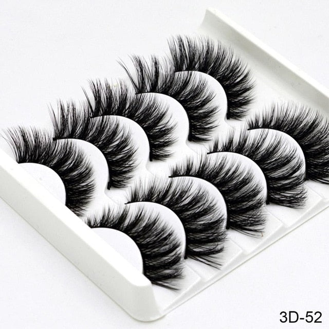 3D Mink Hair False Eyelashes Natural / Thick Long, 5 pairs