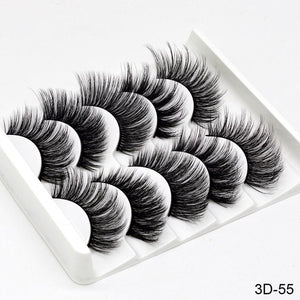 3D Mink Hair False Eyelashes Natural / Thick Long, 5 pairs