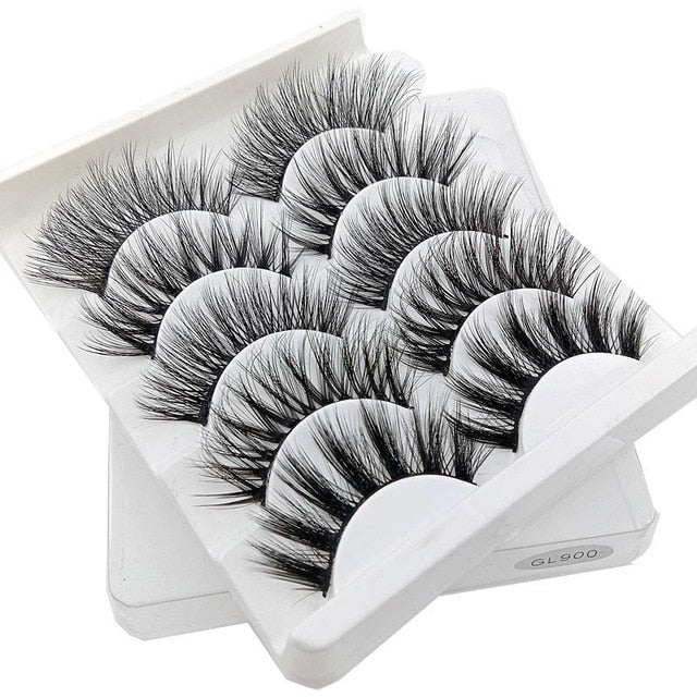 3D Mink Hair False Eyelashes Natural / Thick Long, 5 pairs