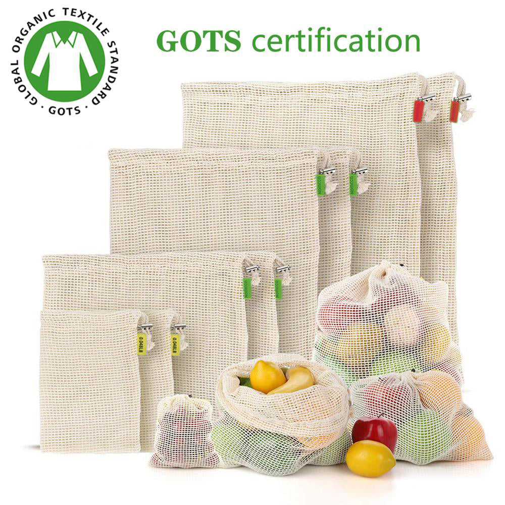 Reusable Bags, Eco-Friendly,100% Organic Cotton For Vegetable, Fruit