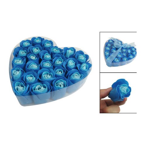 24 Pcs Blue Scented Bath Soap Rose Petal in Heart Box