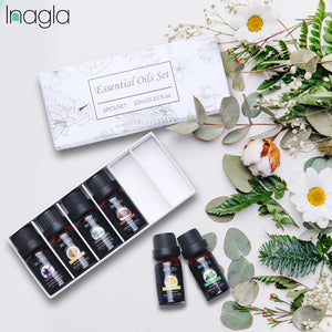 Inagla 6PCS/SET Essential Oils Kits 10ml Aromatherapy Peppermint Jasmine Natural Aroma Oil Massage Oil Air Fresh Multiple Sets