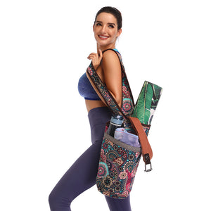 Print Gym Yoga Bag Canvas Multi-Pocket Yoga Bag Mat Storage Sports Fitness Mat Carrier Shoulder Backpacks Pilates Excercise Case