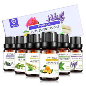 Pyrrla 6 pieces/set with Gift box 10ml Pure Essential Oil Aromatherapy Humidifier Lavender Rosemary Peppermint Orange Plant Oil