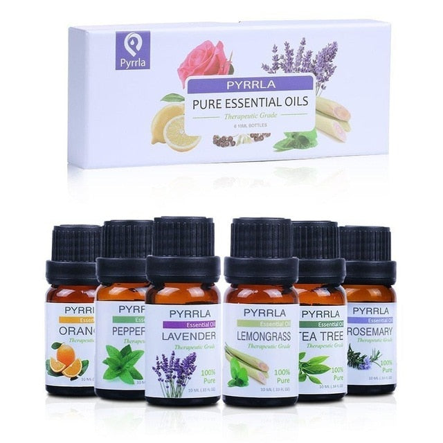 Pyrrla 6 pieces/set with Gift box 10ml Pure Essential Oil Aromatherapy Humidifier Lavender Rosemary Peppermint Orange Plant Oil