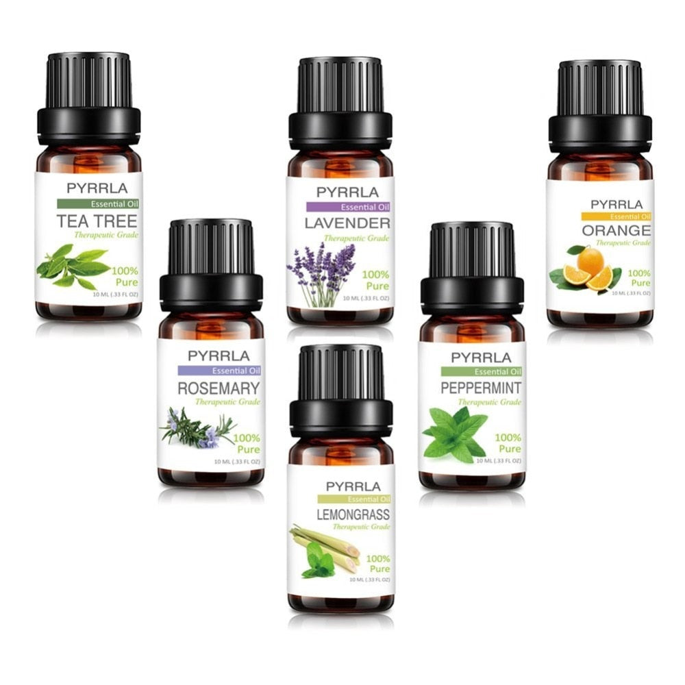 Pyrrla 6 pieces/set with Gift box 10ml Pure Essential Oil Aromatherapy Humidifier Lavender Rosemary Peppermint Orange Plant Oil