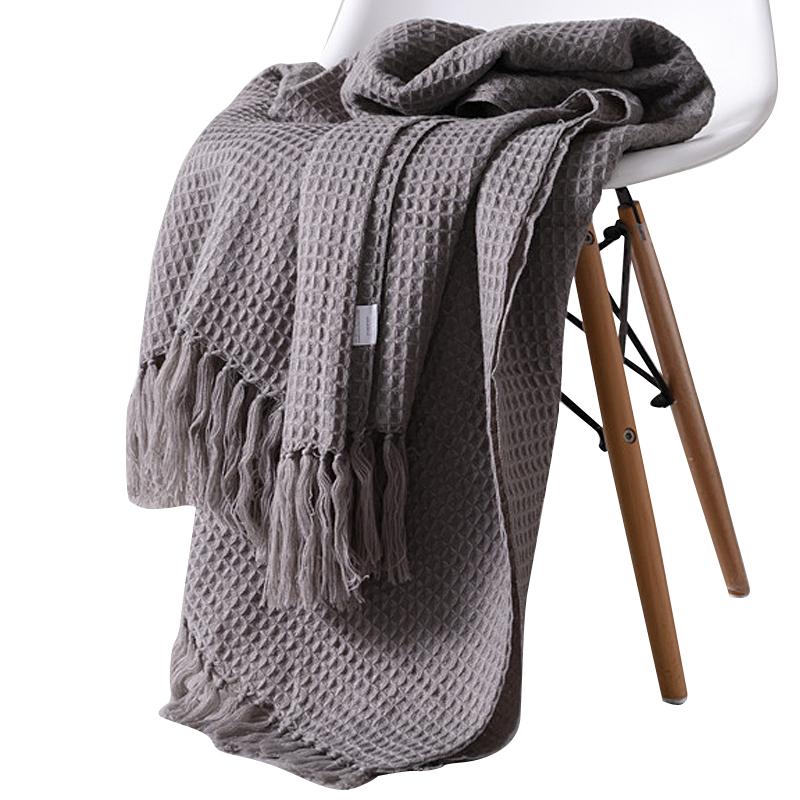 56   solid knitted Waffle plaid blanket with Tassel nordic modern Soft blanket for bed Chair sofa couch home nap blanket gray