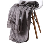 Load image into Gallery viewer, 56   solid knitted Waffle plaid blanket with Tassel nordic modern Soft blanket for bed Chair sofa couch home nap blanket gray
