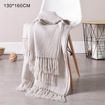 Load image into Gallery viewer, 56   solid knitted Waffle plaid blanket with Tassel nordic modern Soft blanket for bed Chair sofa couch home nap blanket gray
