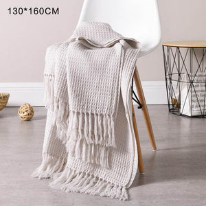 56   solid knitted Waffle plaid blanket with Tassel nordic modern Soft blanket for bed Chair sofa couch home nap blanket gray