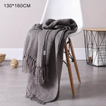 Load image into Gallery viewer, 56   solid knitted Waffle plaid blanket with Tassel nordic modern Soft blanket for bed Chair sofa couch home nap blanket gray
