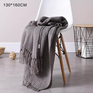 56   solid knitted Waffle plaid blanket with Tassel nordic modern Soft blanket for bed Chair sofa couch home nap blanket gray