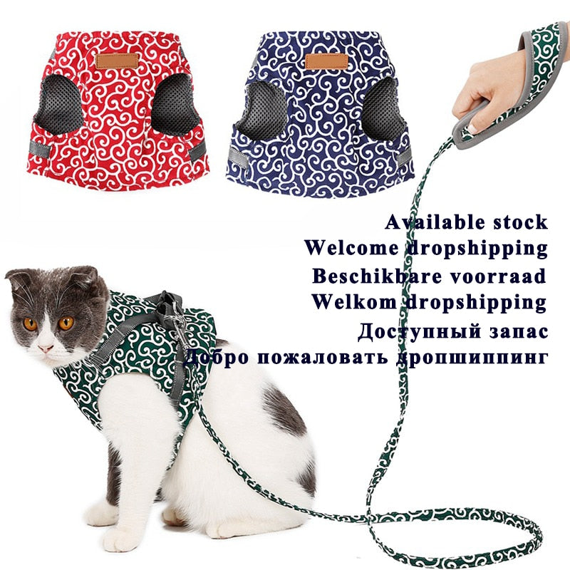 Pet Dog Cat Vest Outdoor Travel Harness Leash Set for Puppy Cat Rabbit Floral Pattern Kitten Walking Harnesses Pet Cat Products