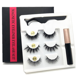 3 pairs of magnetic eyelashes, waterproof magnetic eyeliner and tweezers,  magnet mink eyelashes makeup 3D false eyelashes set