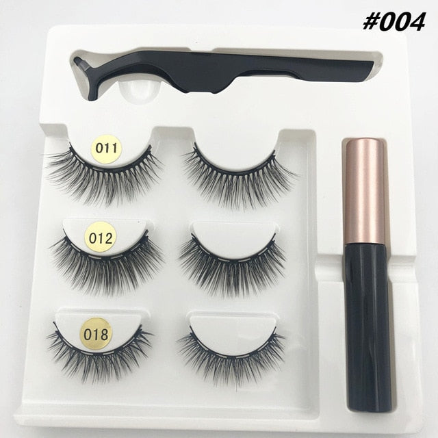 3 pairs of magnetic eyelashes, waterproof magnetic eyeliner and tweezers,  magnet mink eyelashes makeup 3D false eyelashes set