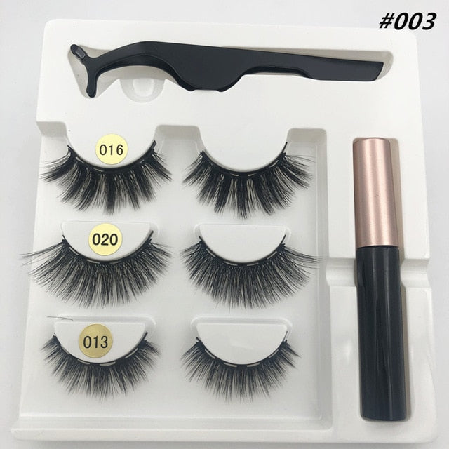 3 pairs of magnetic eyelashes, waterproof magnetic eyeliner and tweezers,  magnet mink eyelashes makeup 3D false eyelashes set