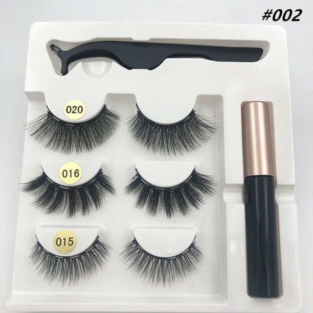 3 pairs of magnetic eyelashes, waterproof magnetic eyeliner and tweezers,  magnet mink eyelashes makeup 3D false eyelashes set