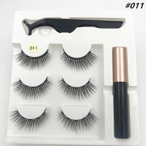 3 pairs of magnetic eyelashes, waterproof magnetic eyeliner and tweezers,  magnet mink eyelashes makeup 3D false eyelashes set