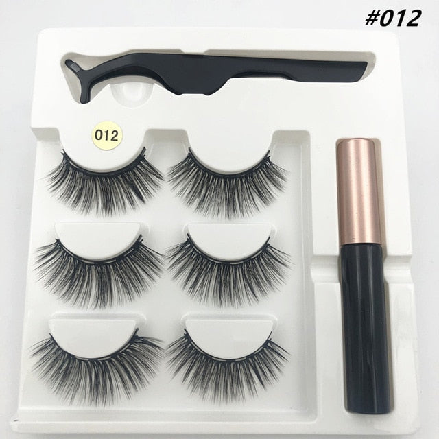 3 pairs of magnetic eyelashes, waterproof magnetic eyeliner and tweezers,  magnet mink eyelashes makeup 3D false eyelashes set