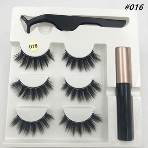 3 pairs of magnetic eyelashes, waterproof magnetic eyeliner and tweezers,  magnet mink eyelashes makeup 3D false eyelashes set