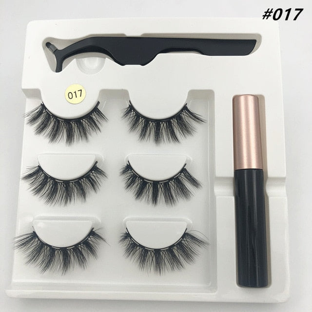 3 pairs of magnetic eyelashes, waterproof magnetic eyeliner and tweezers,  magnet mink eyelashes makeup 3D false eyelashes set