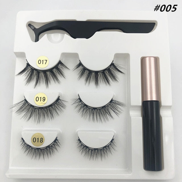 3 pairs of magnetic eyelashes, waterproof magnetic eyeliner and tweezers,  magnet mink eyelashes makeup 3D false eyelashes set