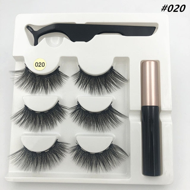 3 pairs of magnetic eyelashes, waterproof magnetic eyeliner and tweezers,  magnet mink eyelashes makeup 3D false eyelashes set