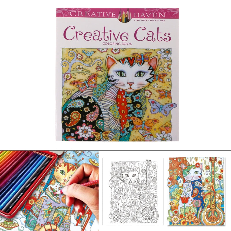 24 Pages Creative Cat Coloring Book Kill Time Painting Drawing Book For Children