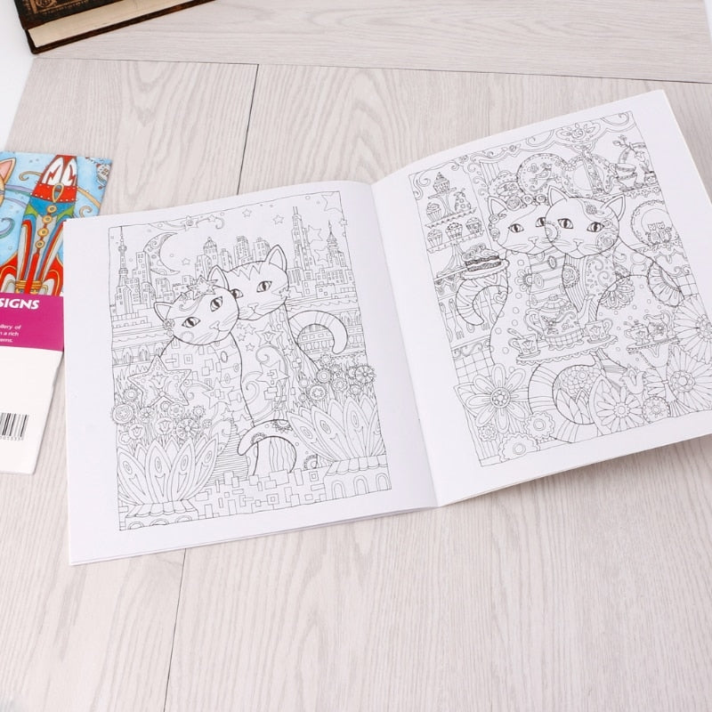 24 Pages Creative Cat Coloring Book Kill Time Painting Drawing Book For Children