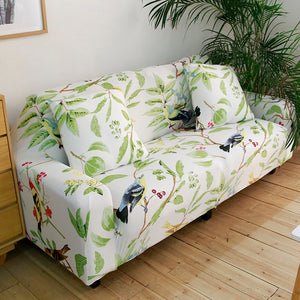 Elastic Happy Birds and Trees printed Sofa Cover Sectional L-shaped Couch Cover Tight Wrap All-inclusive Slipcover 1/2/3/4 Seats