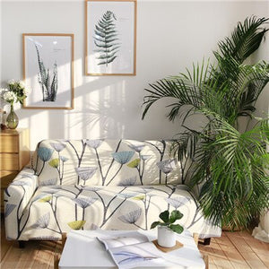 Elastic Happy Birds and Trees printed Sofa Cover Sectional L-shaped Couch Cover Tight Wrap All-inclusive Slipcover 1/2/3/4 Seats